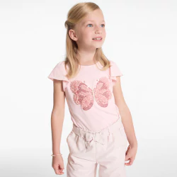 Girl's pink butterfly motif T-shirt