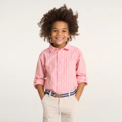 Boy's orange linen striped shirt