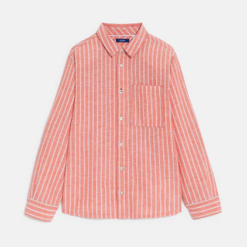 Boy's orange linen striped shirt