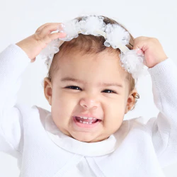 Baby girl's white floral elastic headband