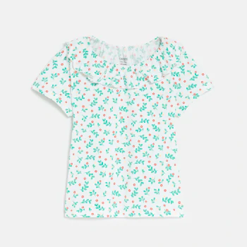 Baby girl's pink textured fabric T-shirt with ruffle collar