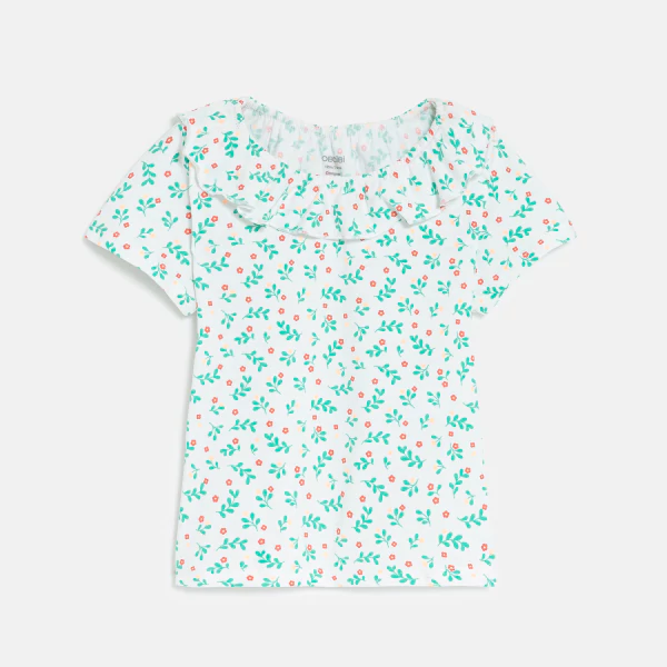 Baby girl's pink textured fabric T-shirt with ruffle collar