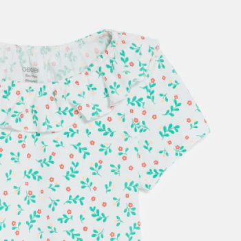 Baby girl's pink textured fabric T-shirt with ruffle collar