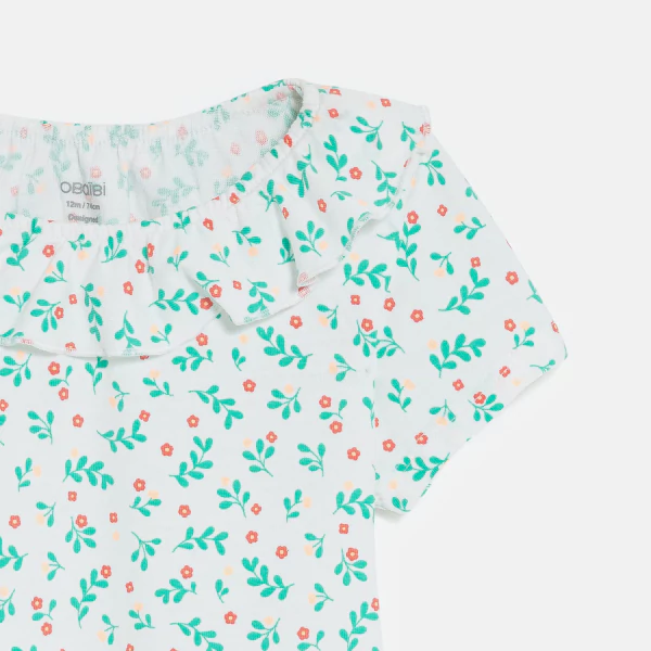 Baby girl's pink textured fabric T-shirt with ruffle collar