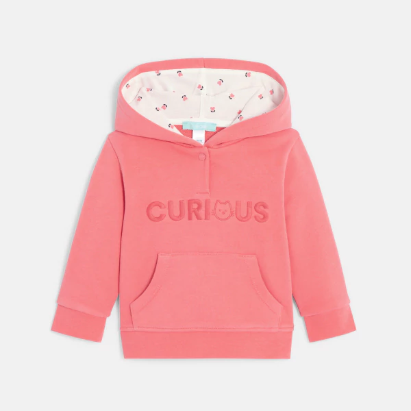 Baby girl's pink embroidered fleece hoodie