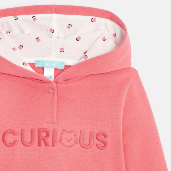 Baby girl's pink embroidered fleece hoodie