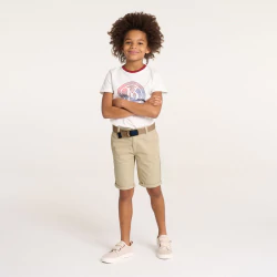 Boy's plain beige canvas Bermuda shorts