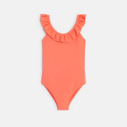 Girl's plain orange 1-piece swimming costume