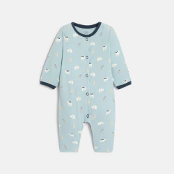 Baby boy's blue ribbed cotton animal sleepsuit