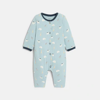 Baby boy's blue ribbed cotton animal sleepsuit