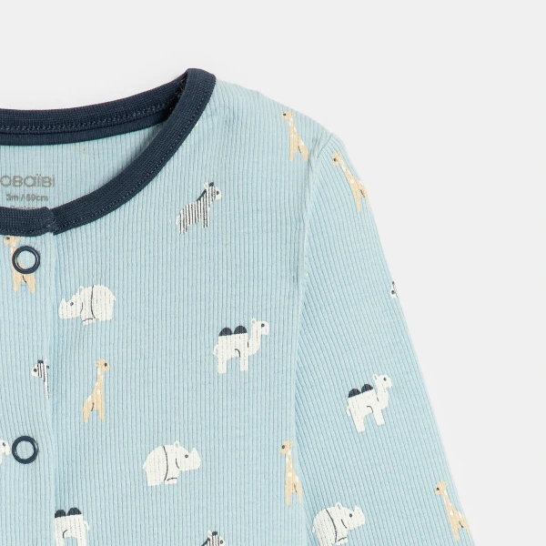 بدلة نوم قطن مضلّع بطبعة الحيوانات، باللون الأزرق للأولاد الصغار بدلة نوم قطن مضلّع بطبعة الحيوانات، باللون الأزرق للأولاد الصغار