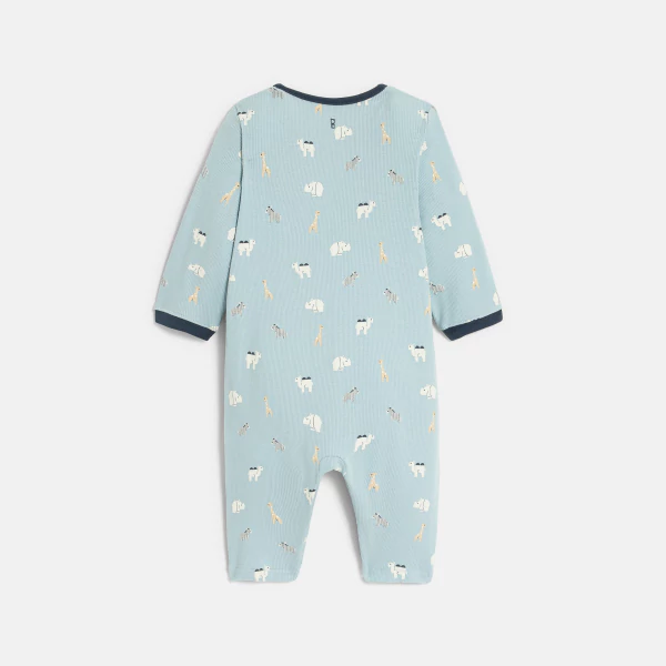 Baby boy's blue ribbed cotton animal sleepsuit