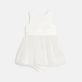 Baby girl's elegant two-fabric white dress