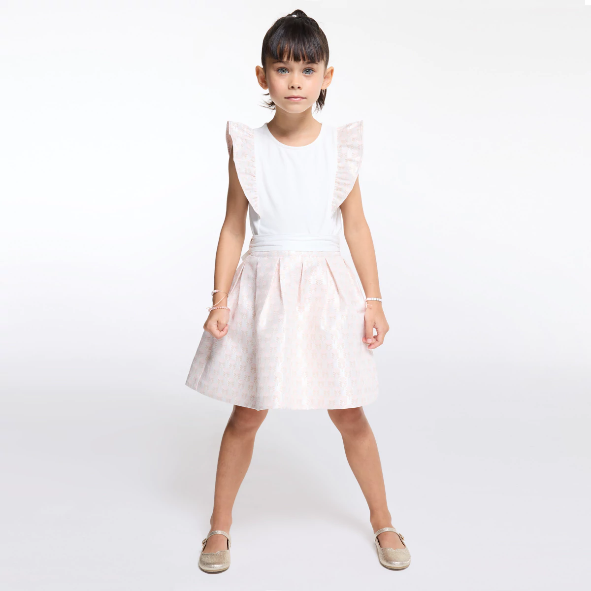 Girl's elegant pink jacquard skirt