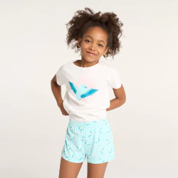 Girl's turquoise bird motif short pyjamas