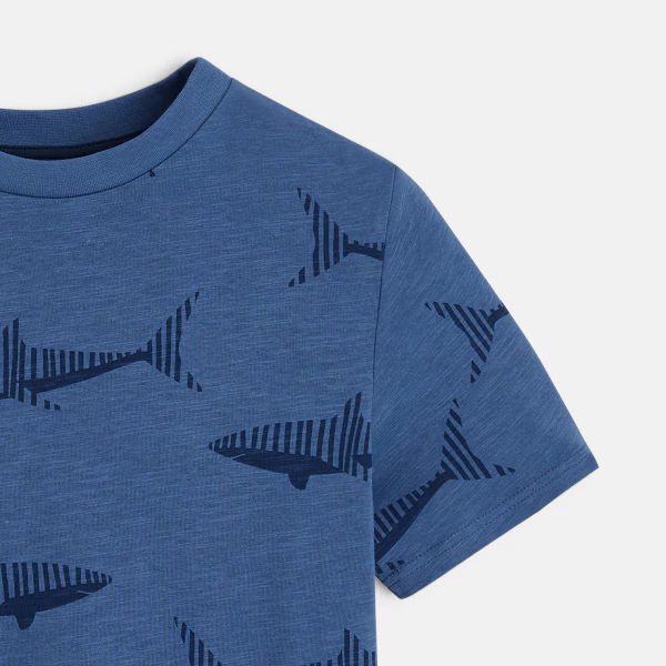 Boy's blue short-sleeve T-shirt with shark design