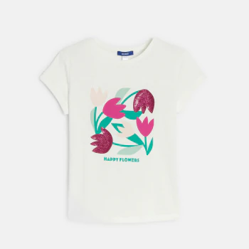 Girl's white printed short-sleeve T-shirt