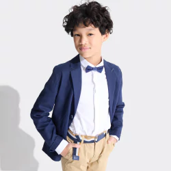 Boy's navy blue suit jacket in cotton and linen.