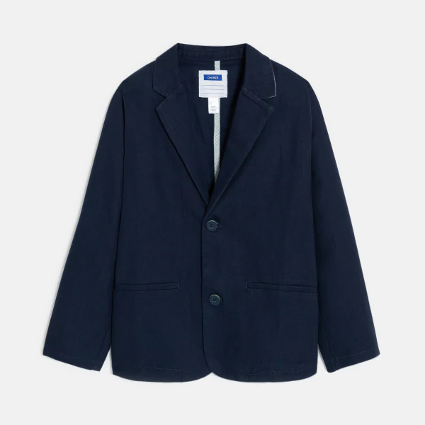 Boy's navy blue suit jacket in cotton and linen.