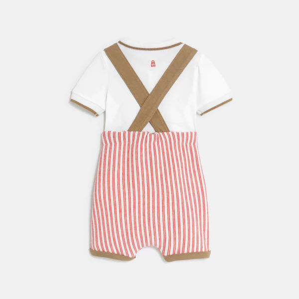 Baby Boy's fleece short-overalls and red bodysuit