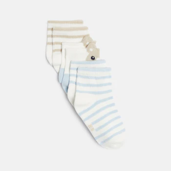 Baby boy's beige striped anke socks (pack of 3)