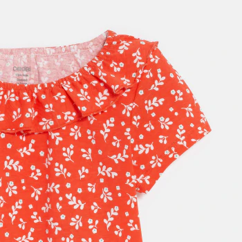 Baby girl's pink textured fabric T-shirt with ruffle collar