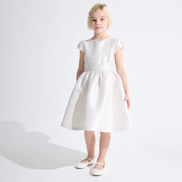 Girl's ecru jacquard dress