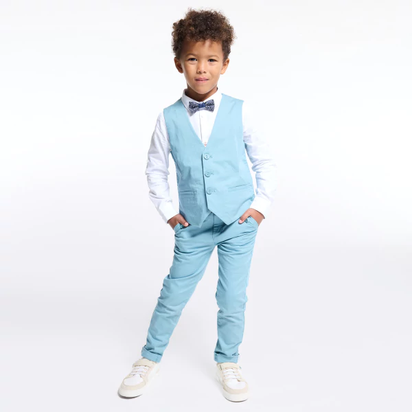 Boy's blue slim fit cotton chinos + belt