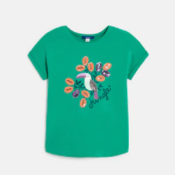 Girls' green toucan motif T-shirt