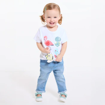 Baby girl's white sensory animal T-shirt