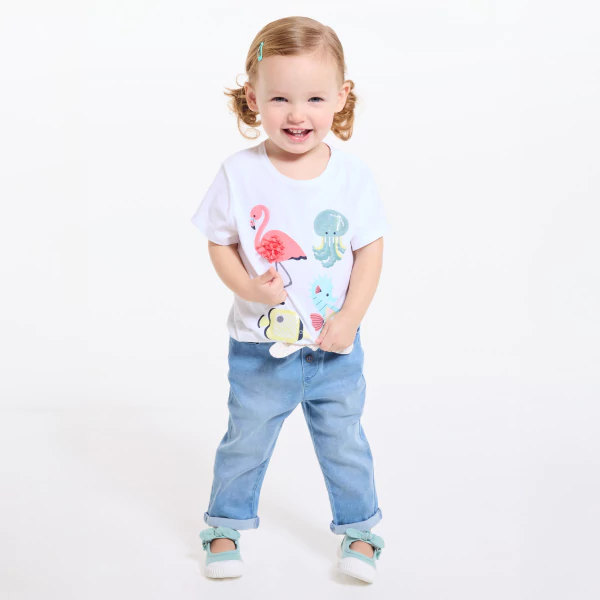Baby girl's white sensory animal T-shirt