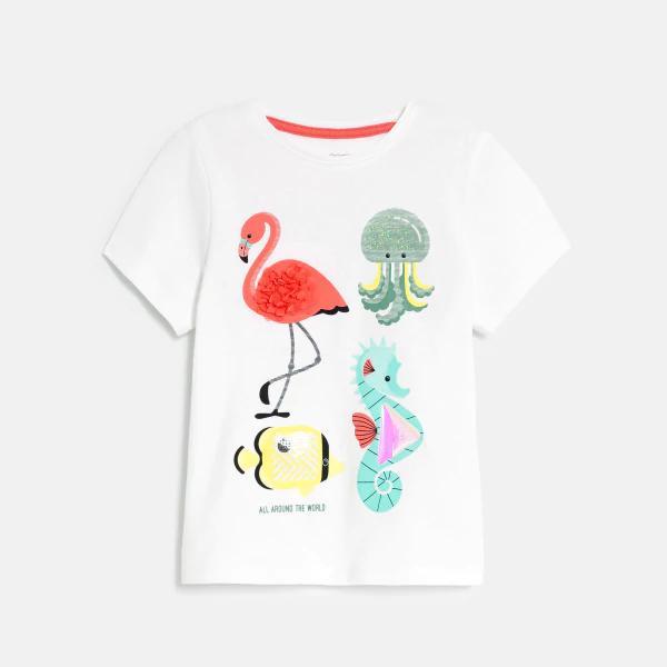 Baby girl's white sensory animal T-shirt