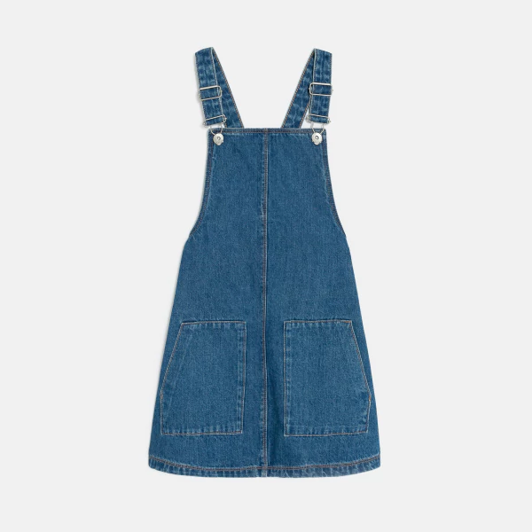Girl's black denim dungaree dress