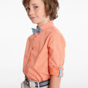 Boy's orange printed shirt + bow tie