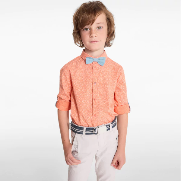 Boy's orange printed shirt + bow tie