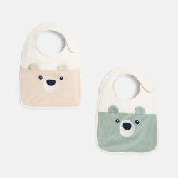 Large bear bibs in green and blue for babies (pack of 2)