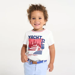 Baby boy's white boat print piqué knit T-shirt