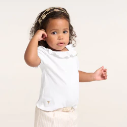 Baby girl's white sparkly ruffle neck T-shirt