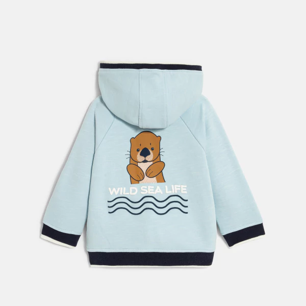 Baby boy's blue fleece zip-up otter sweatshirt