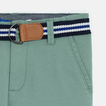 Boy's green canvas Bermuda shorts + belt