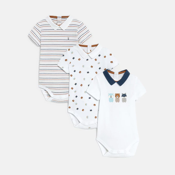 Baby boy's brown short-sleeve bodysuit (pack of 3).