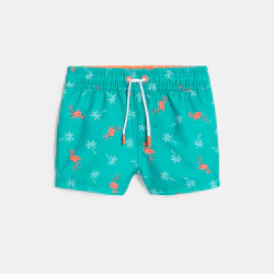 Baby boy's green palm tree print swimming trunks with UV protection