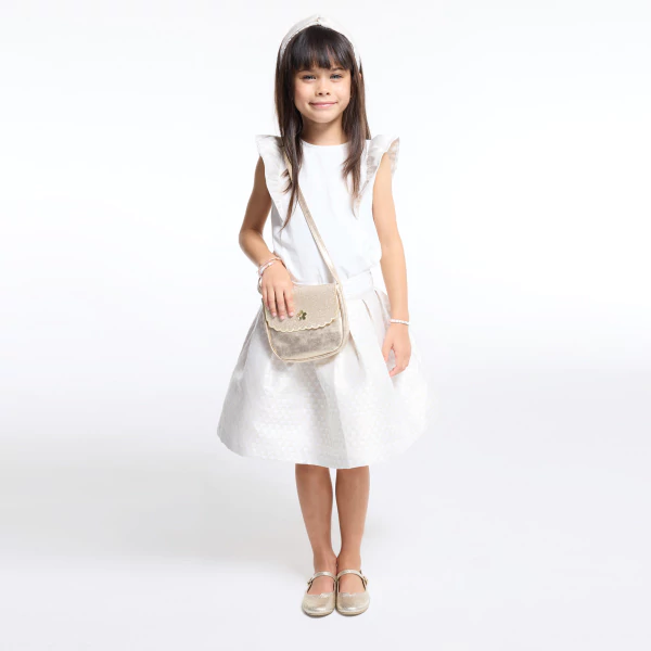 Girl's ecru top with ruffled cap sleeves