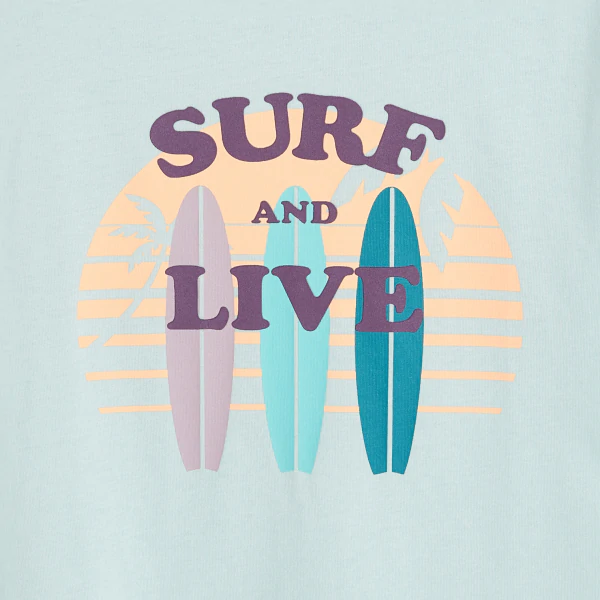 Boy's blue short-sleeve T-shirt with surf design