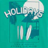 Boy's green holiday motif T-shirt with short sleeves