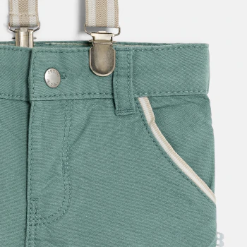 Baby boy's green linen-effect cotton shorts with braces