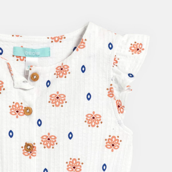 Baby girl's white floral cotton gauze playsuit