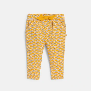 Baby girl's yellow graphic print trousers with elasticated waist