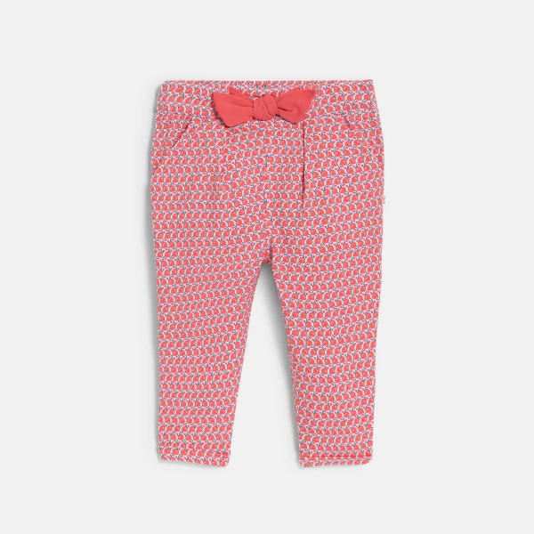 Baby girl's pink graphic print trousers with elasticated waist