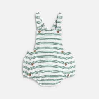 Baby boy's green striped romper suit